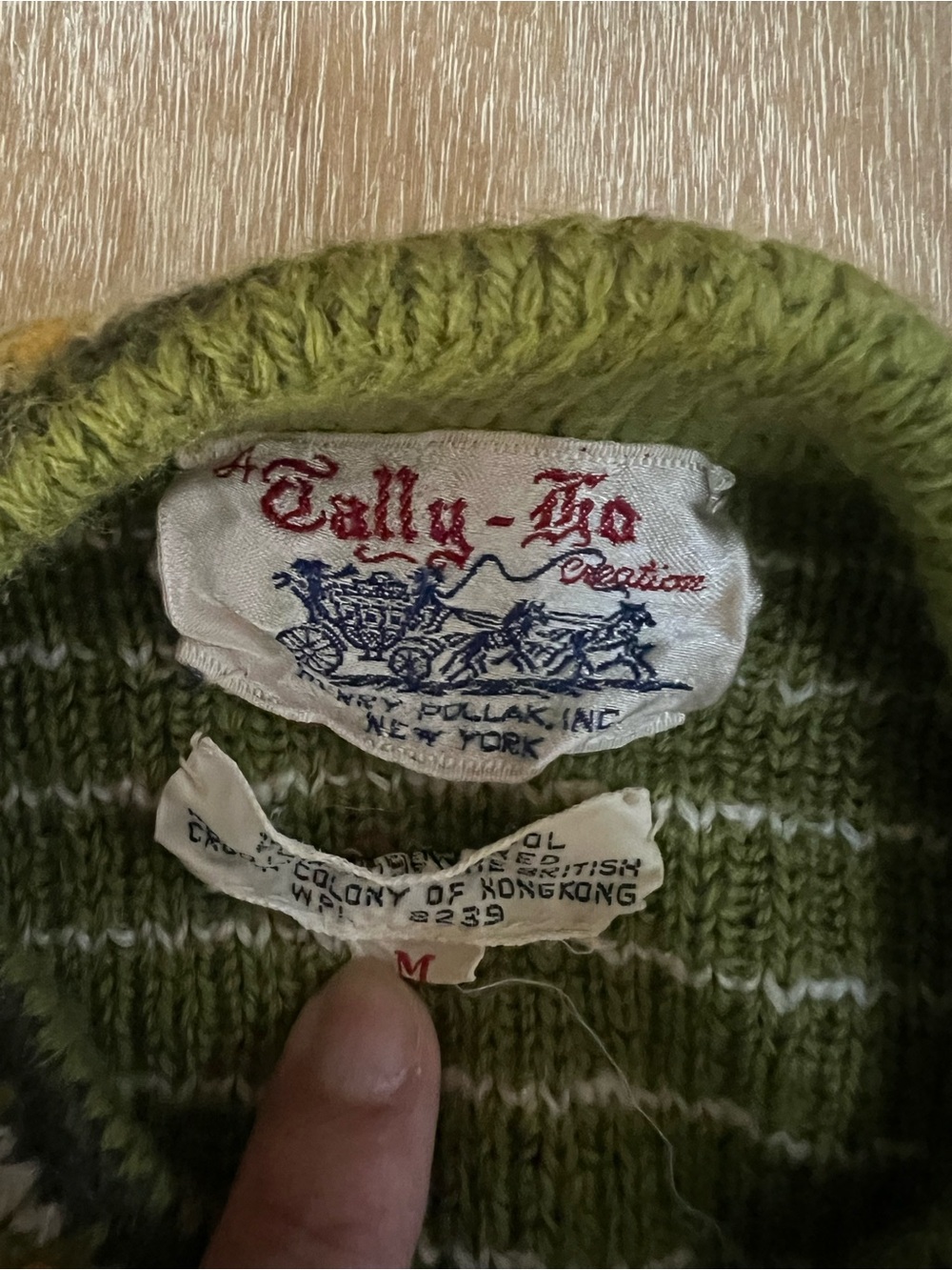 Tally Ho Olive Green Knit Cardigan with Fair Isle Accents - Picture 2 of 5